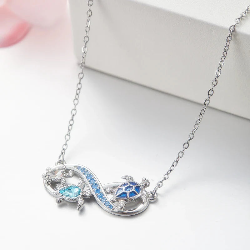 Infinity Turtle Necklace with Sparkling Crystals