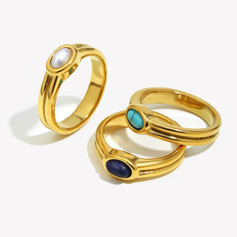 Gold Stacking Rings with Pearl, Lapis, Turquoise