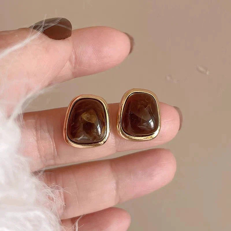 Honey Swirl Resin Stud Earrings