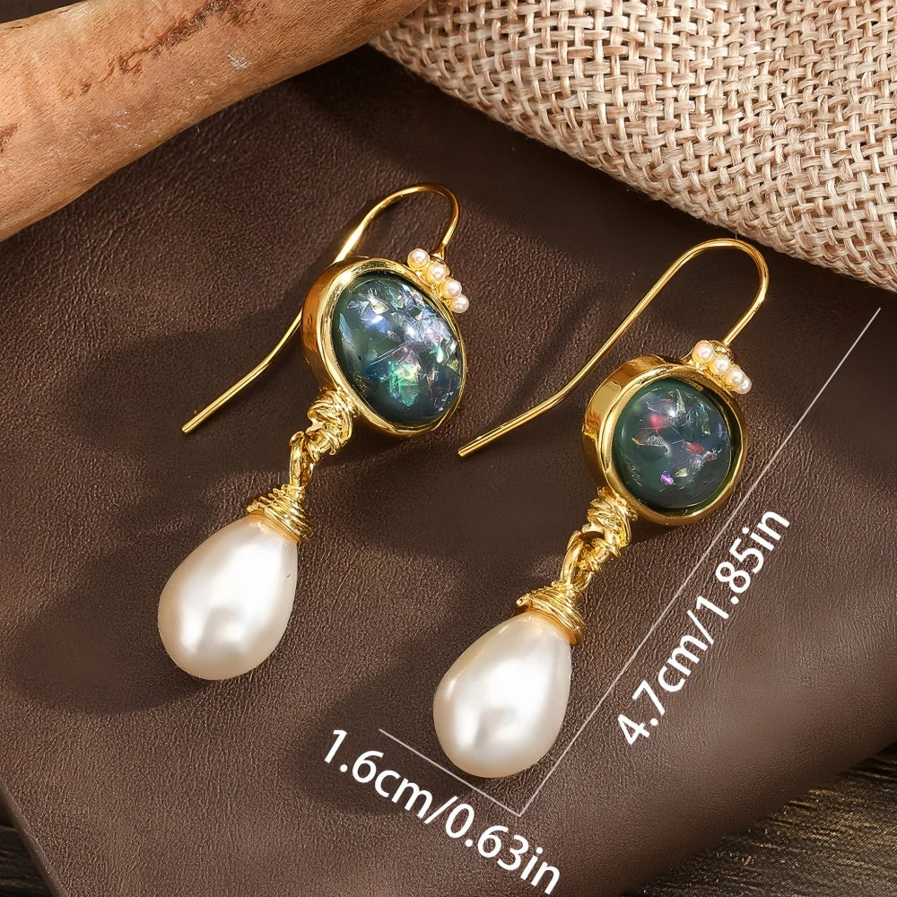 Geometry Black Stone and Pearl Earrings