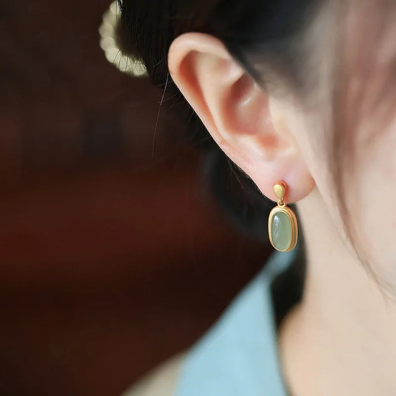 Retro Hetian Jade Earrings