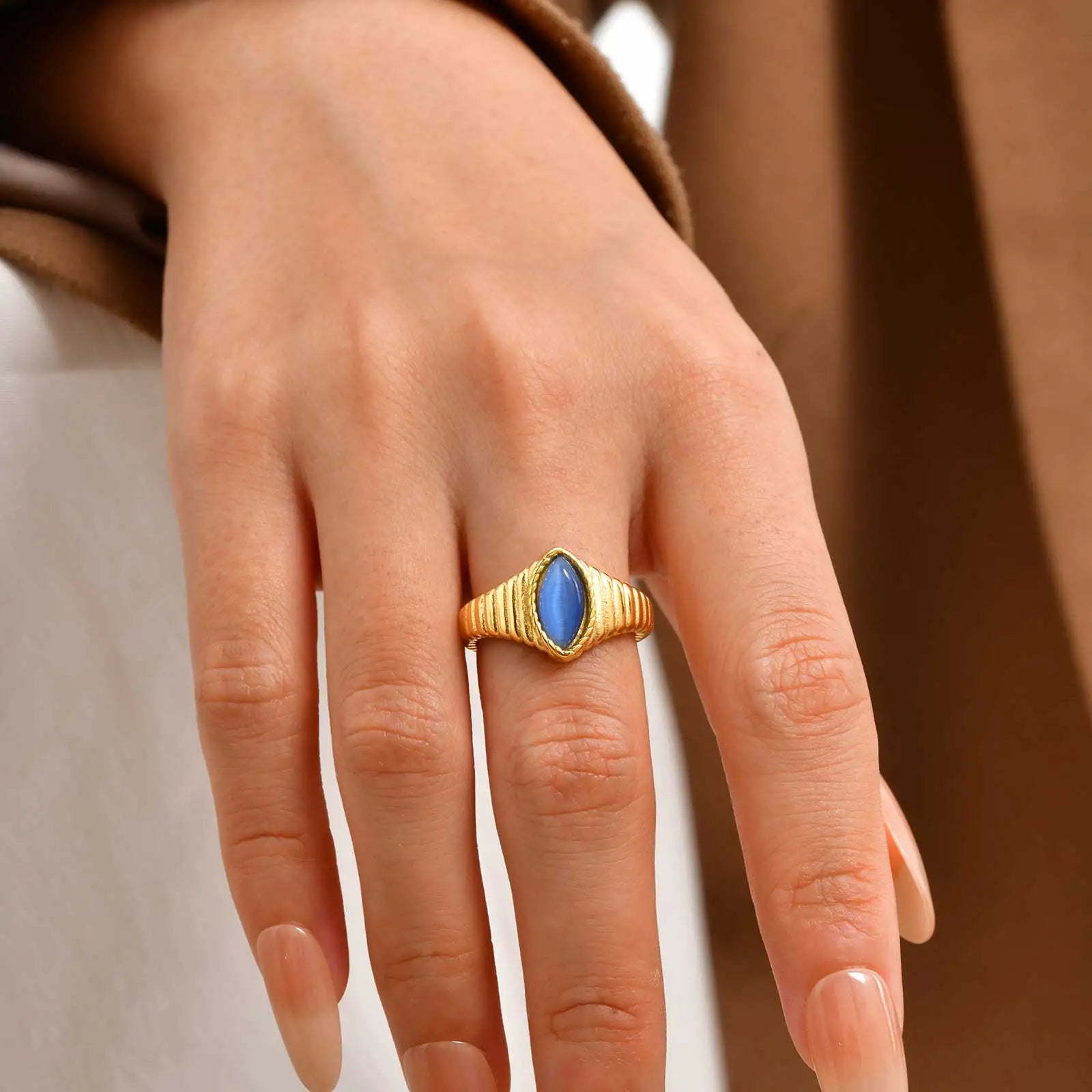 Gold Opal Stone Funky Ring