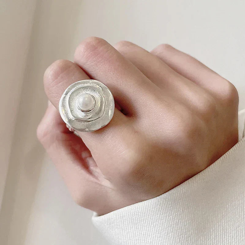 Silver Orbit Pearl Adjustable Ring