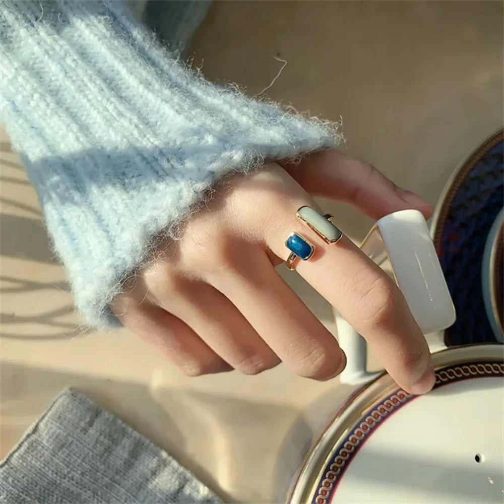 Dual Gemstone Adjustable Open Ring