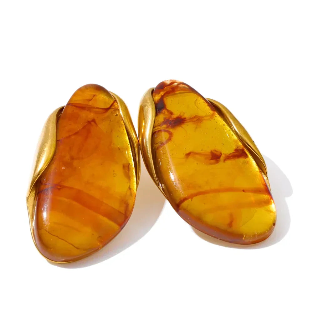 Multicolor Amber Resin Wood Earrings