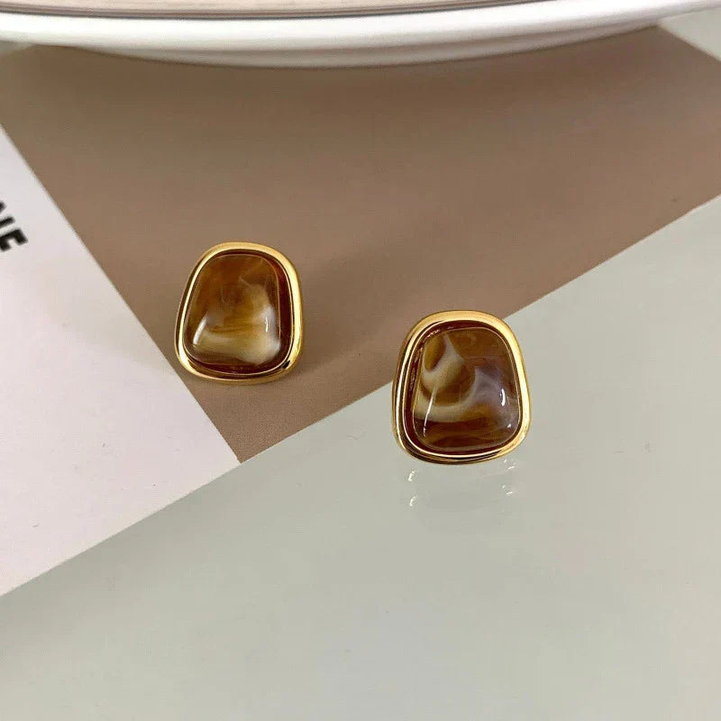 Honey Swirl Resin Stud Earrings