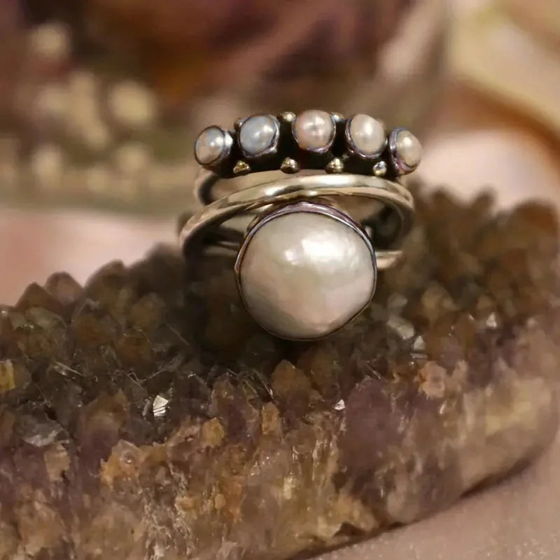 Stacked-Style Silver Pearl Ring