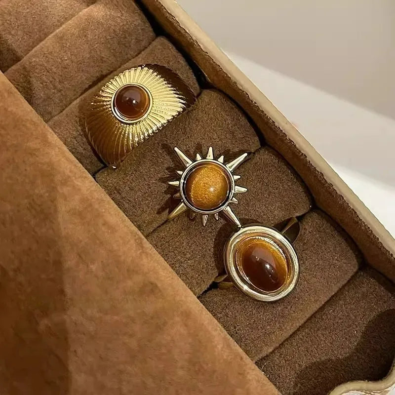 Golden Solar Trio Ring Set