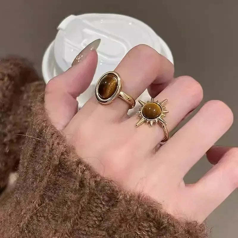 Golden Solar Trio Ring Set