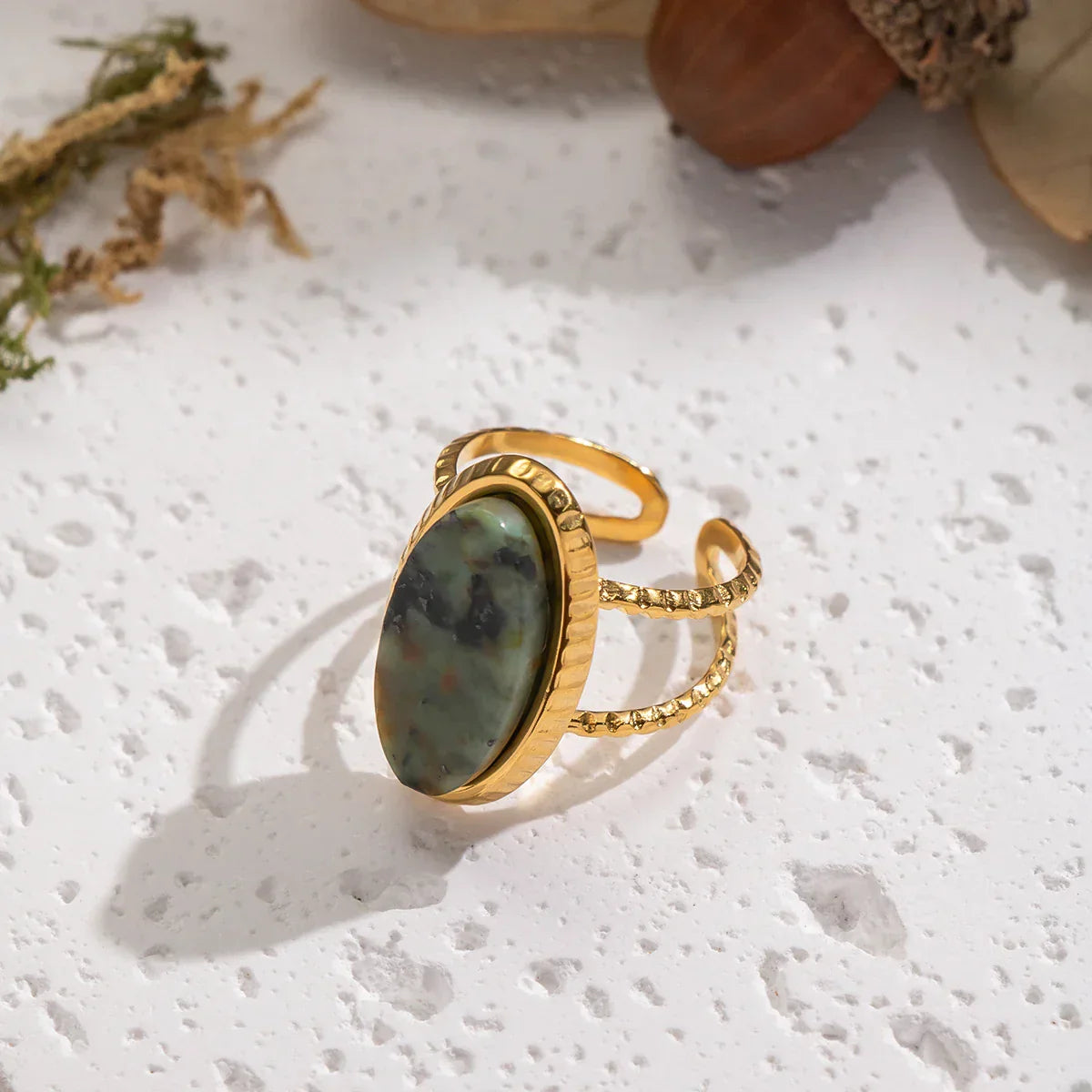 Green Jasper Adjustable Double Ring