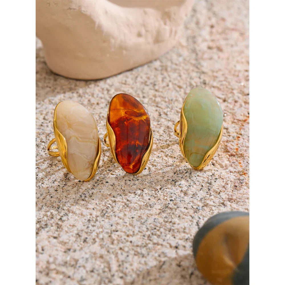 Organic Gemstone Adjustable Statement Rings