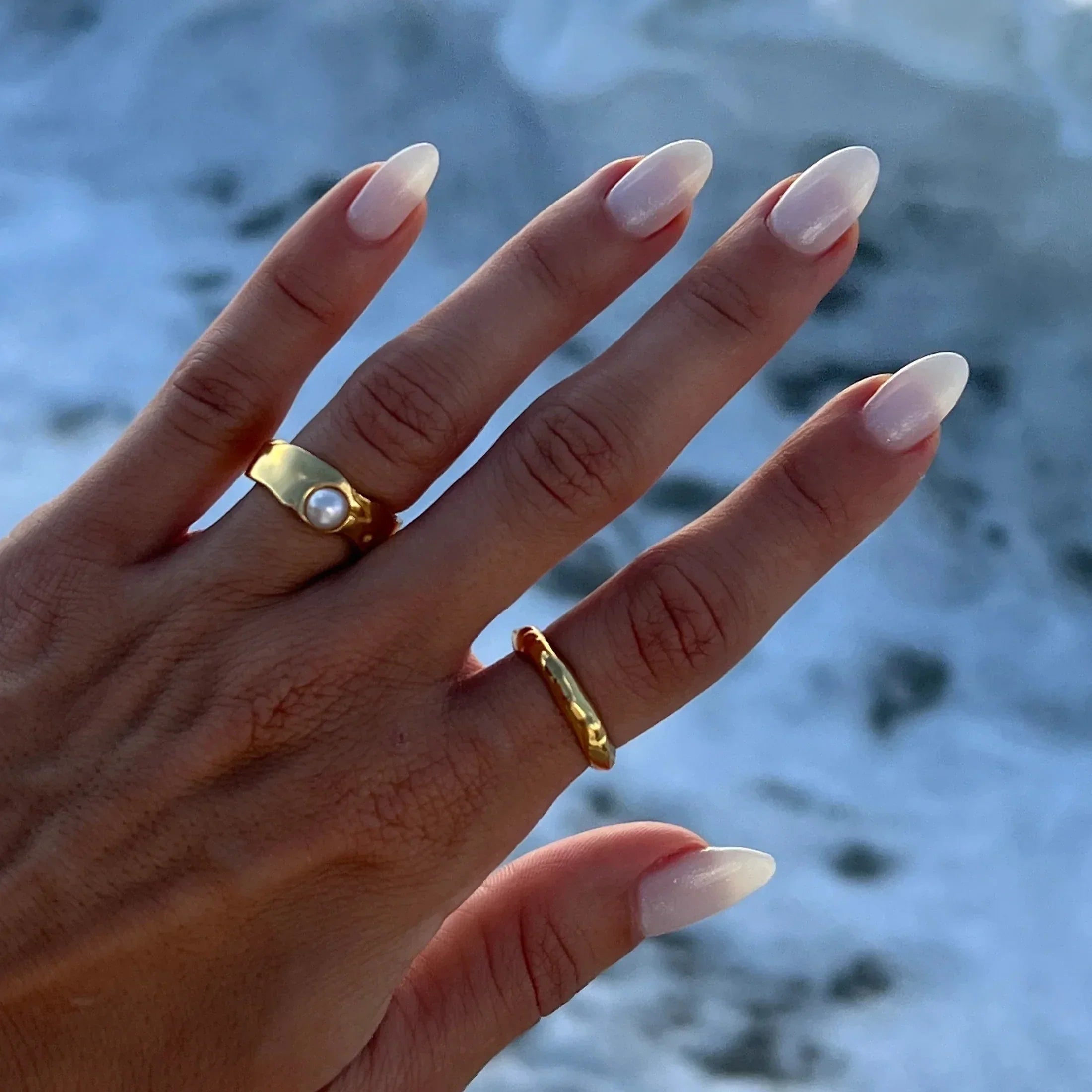 Molten Gold Pearl Band Ring