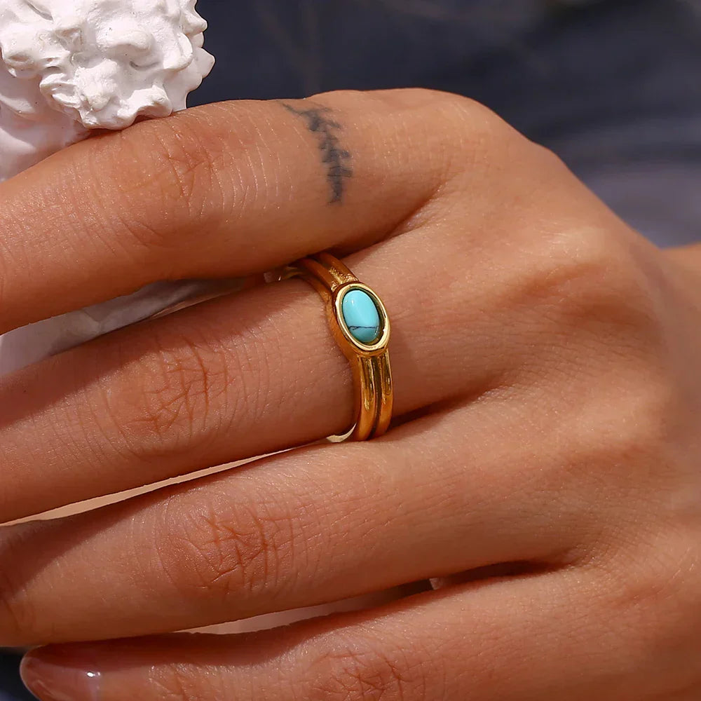 Gold Stacking Rings with Pearl, Lapis, Turquoise