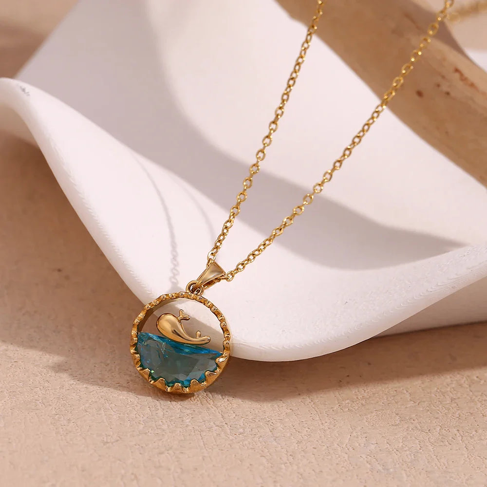 Blue Ocean Whale Pendant Necklace