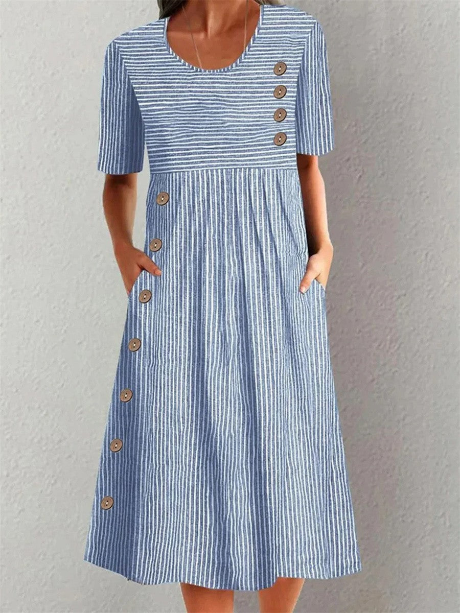Coral | Midi striped dress with relaxed elegance