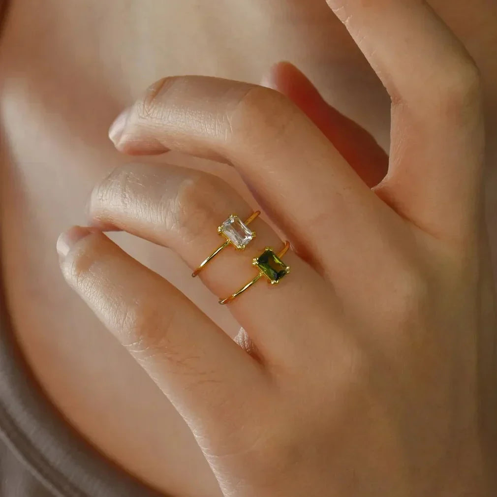 Adjustable Delicate Golden Ring with Colorful Gem
