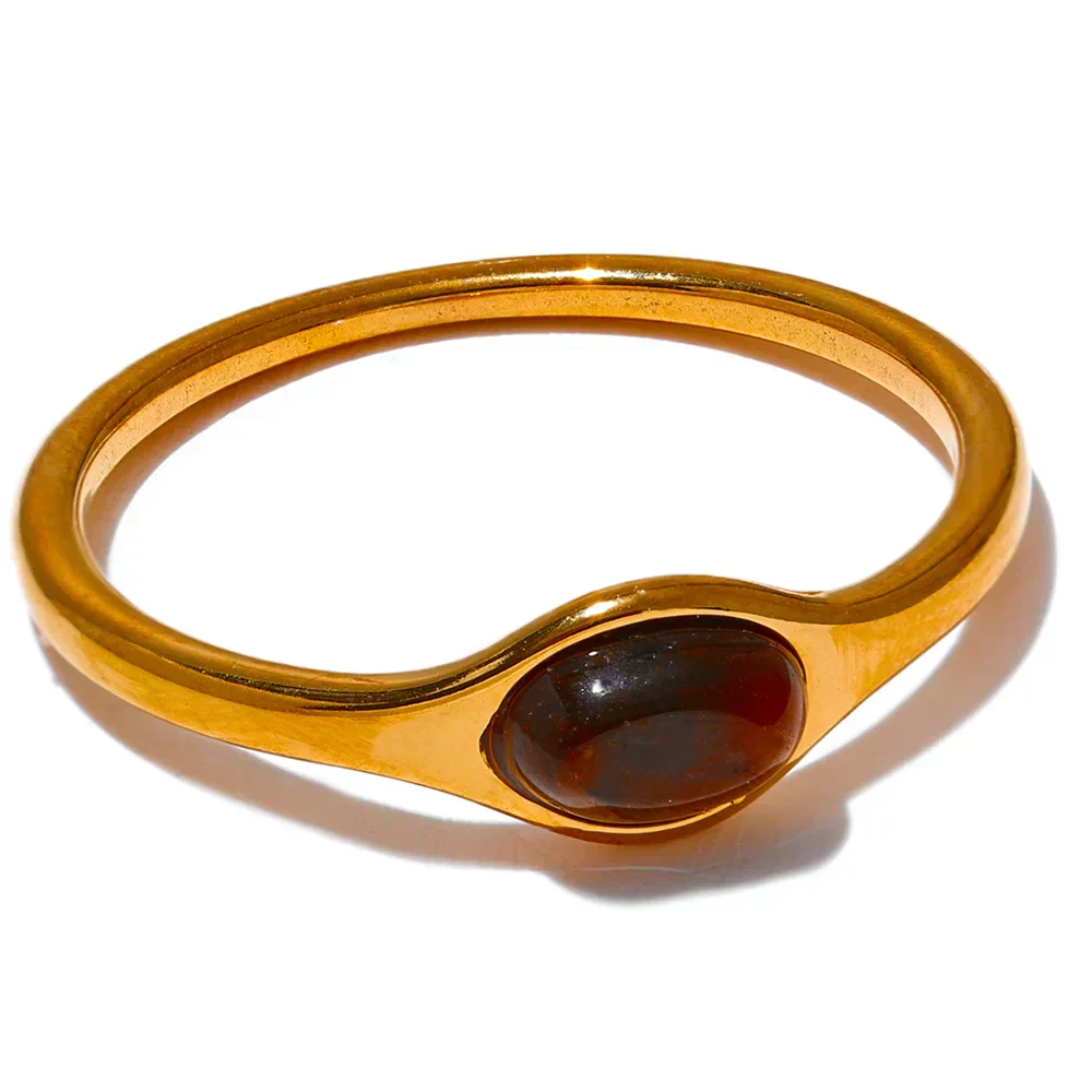 Slim Amber Cabochon Gold Ring