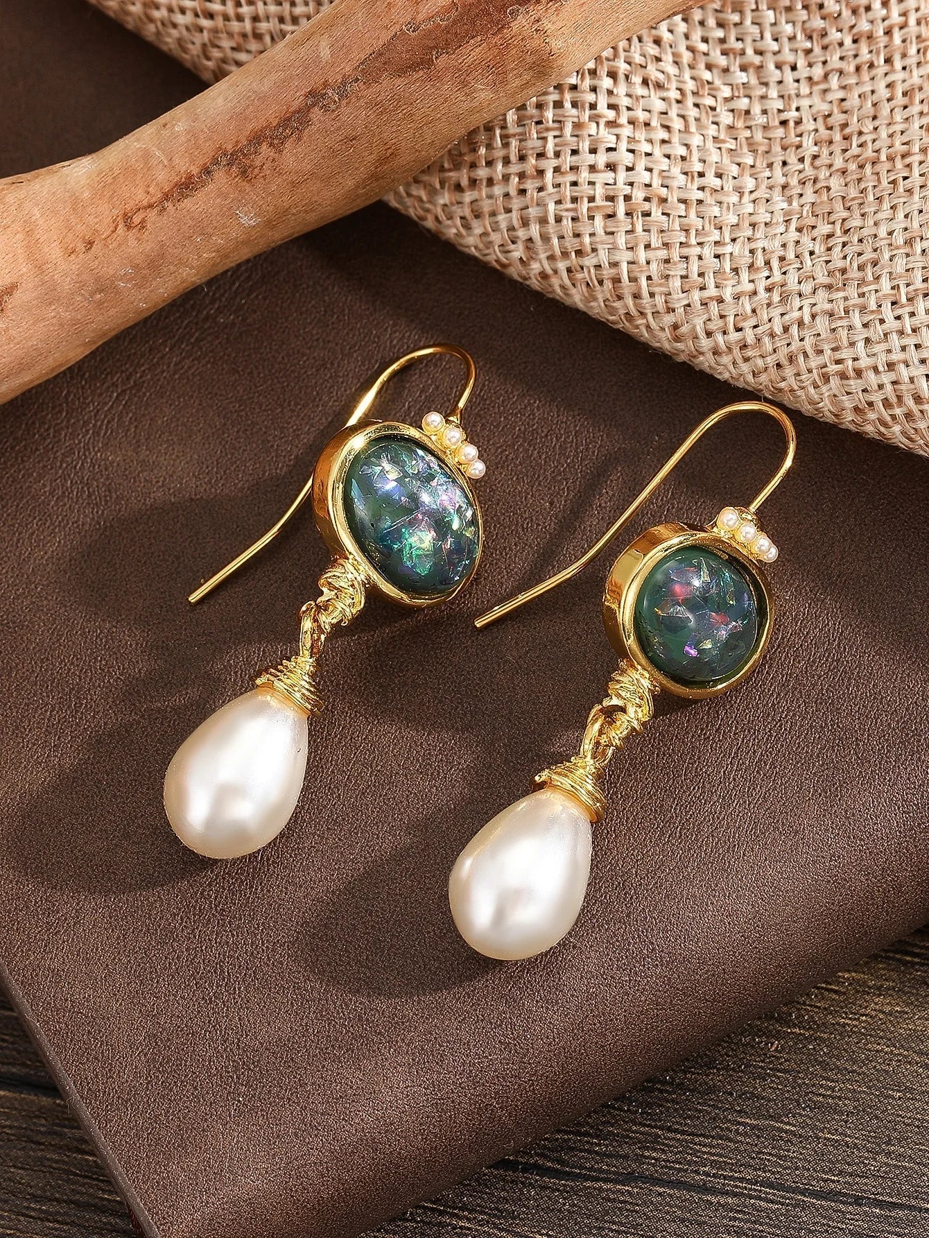 Geometry Black Stone and Pearl Earrings