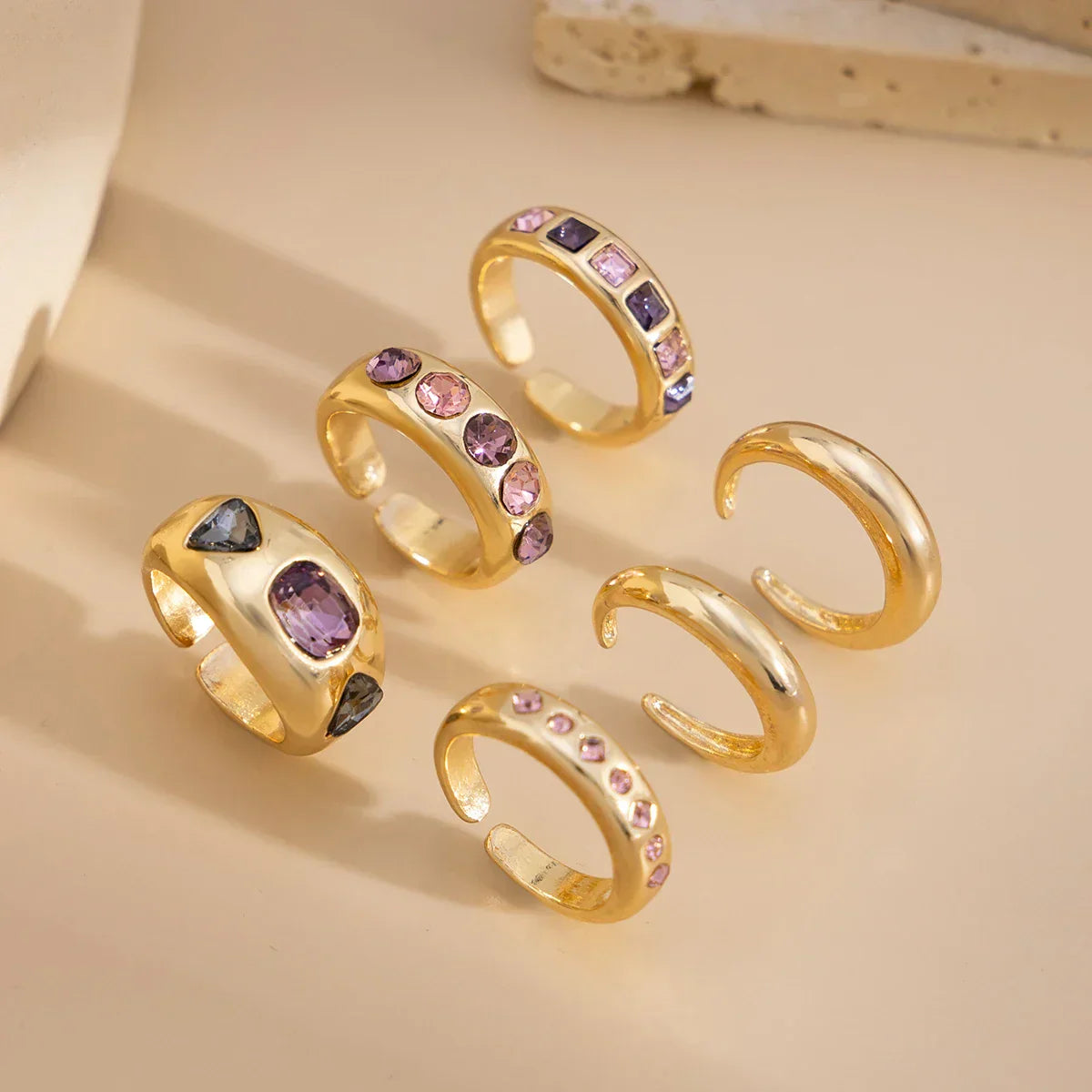 Chunky Pink Crystal Stacking Rings