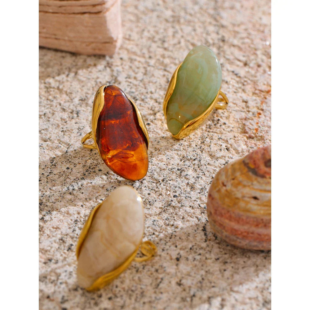 Organic Gemstone Adjustable Statement Rings