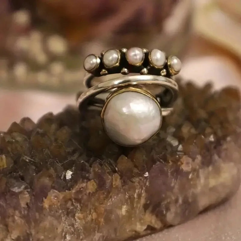 Stacked-Style Silver Pearl Ring