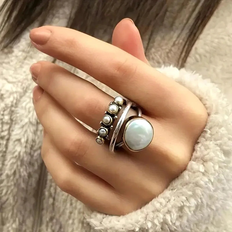 Stacked-Style Silver Pearl Ring