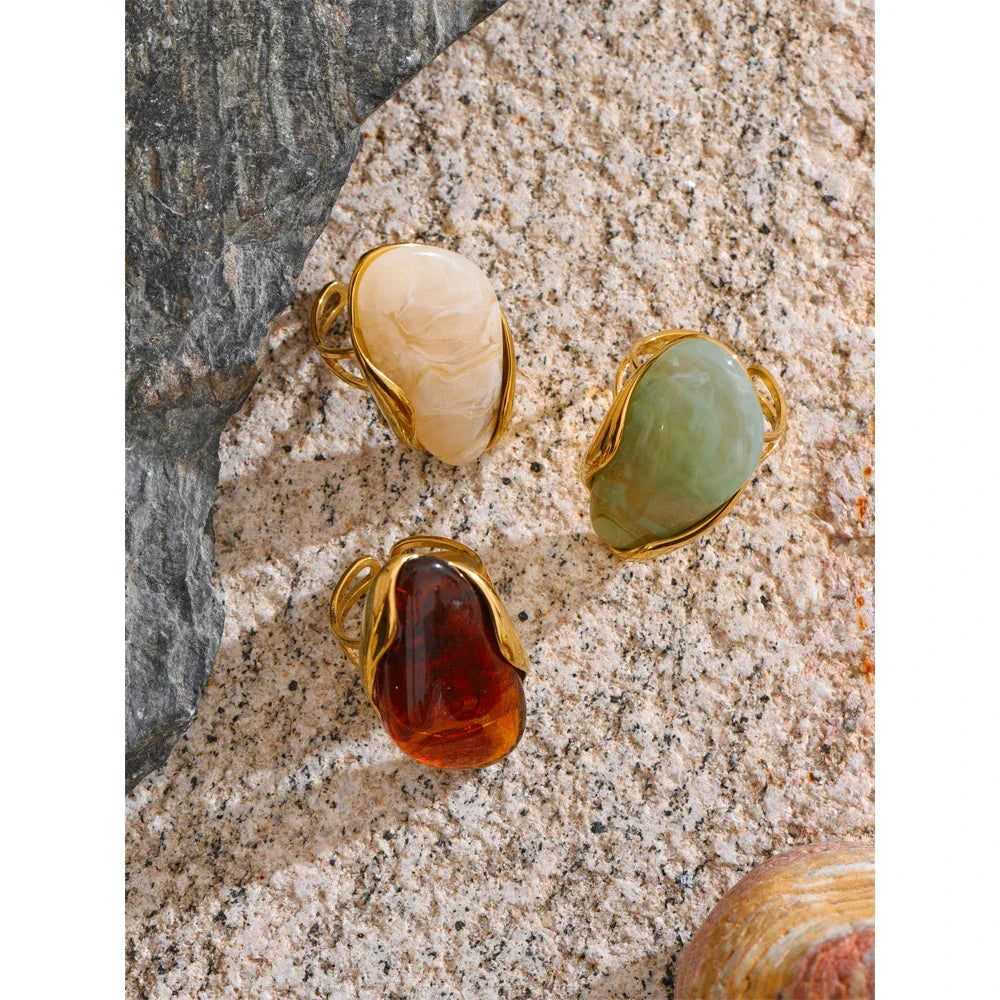Organic Gemstone Adjustable Statement Rings