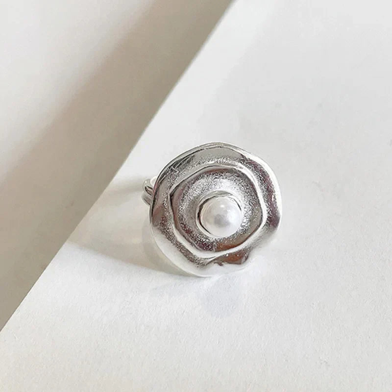 Silver Orbit Pearl Adjustable Ring