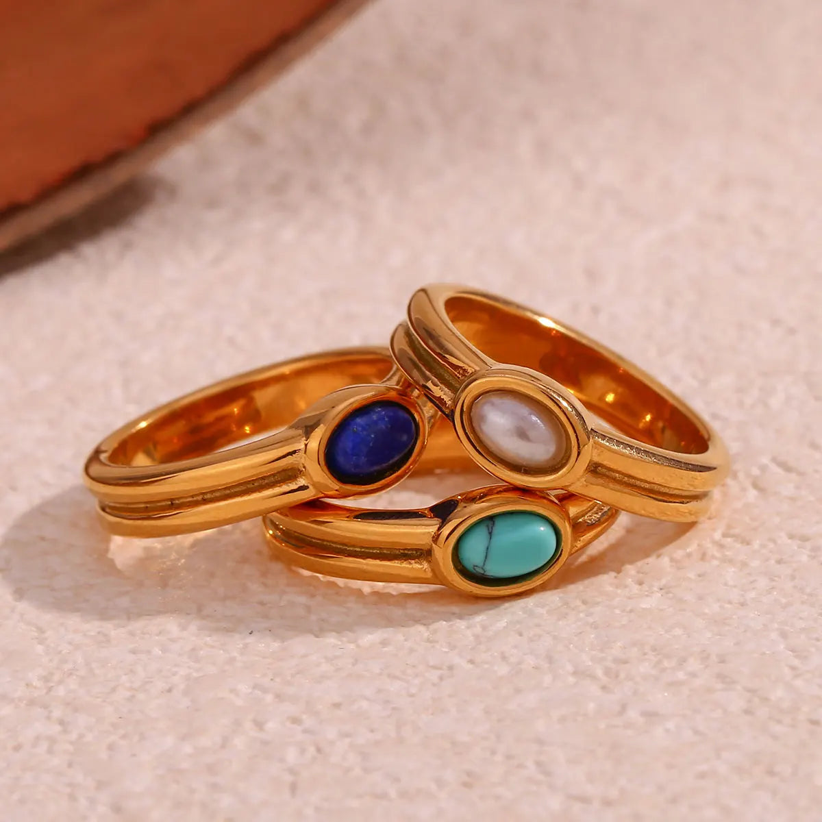 Gold Stacking Rings with Pearl, Lapis, Turquoise