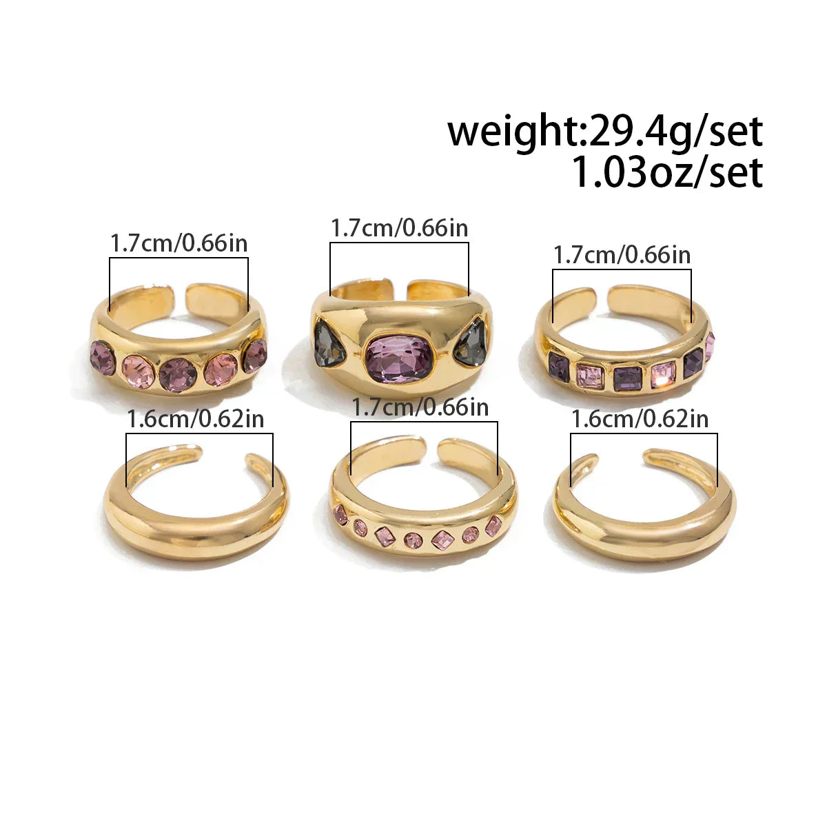 Chunky Pink Crystal Stacking Rings