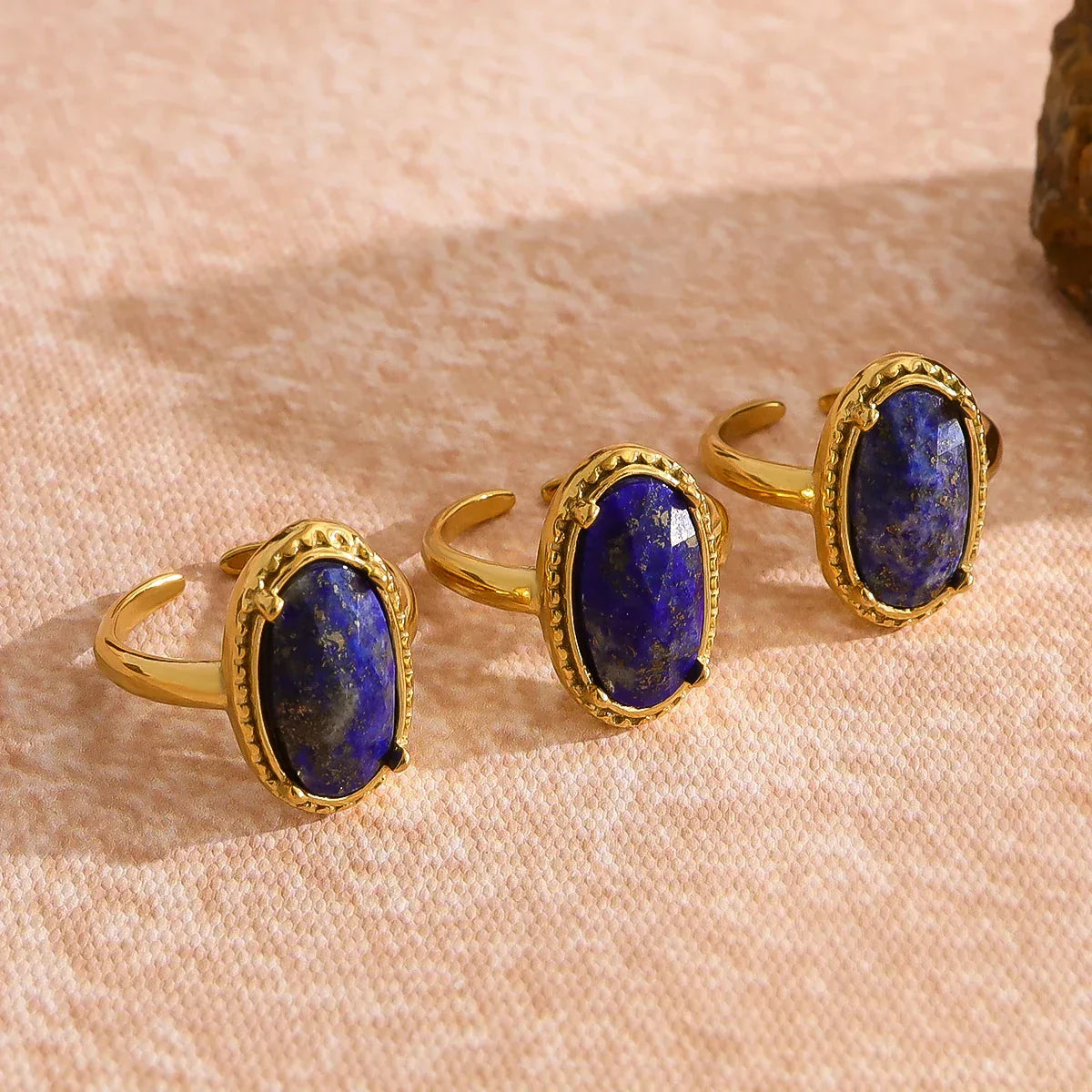 Golden Adjustable Ring with Lapis Azul Stone