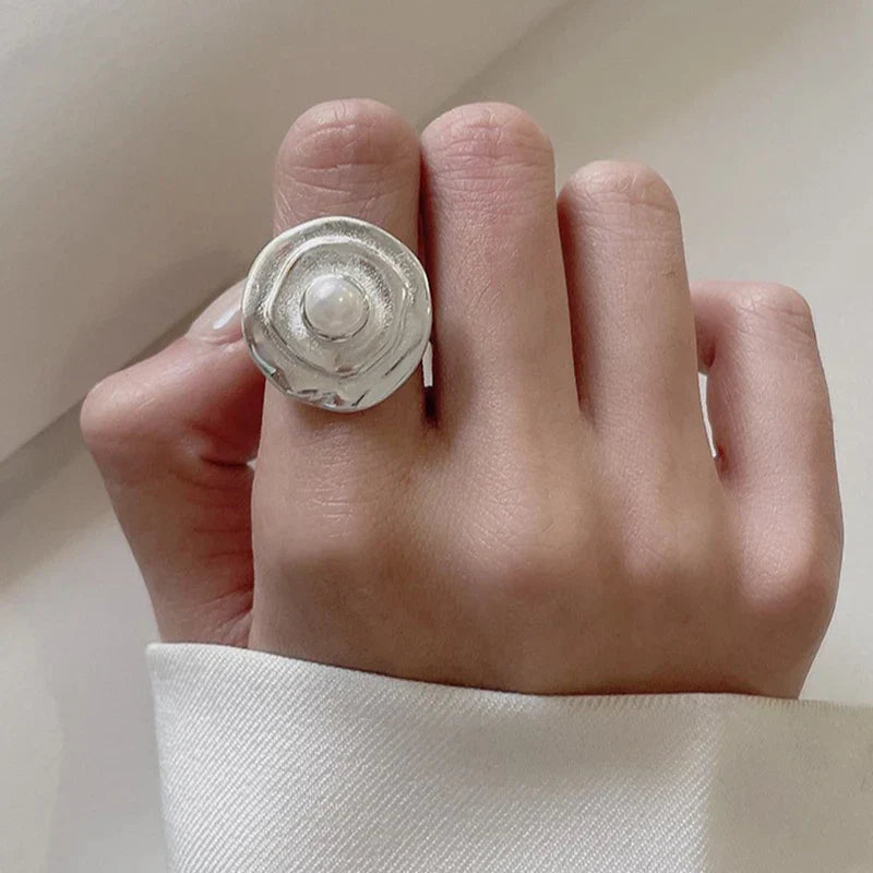Silver Orbit Pearl Adjustable Ring