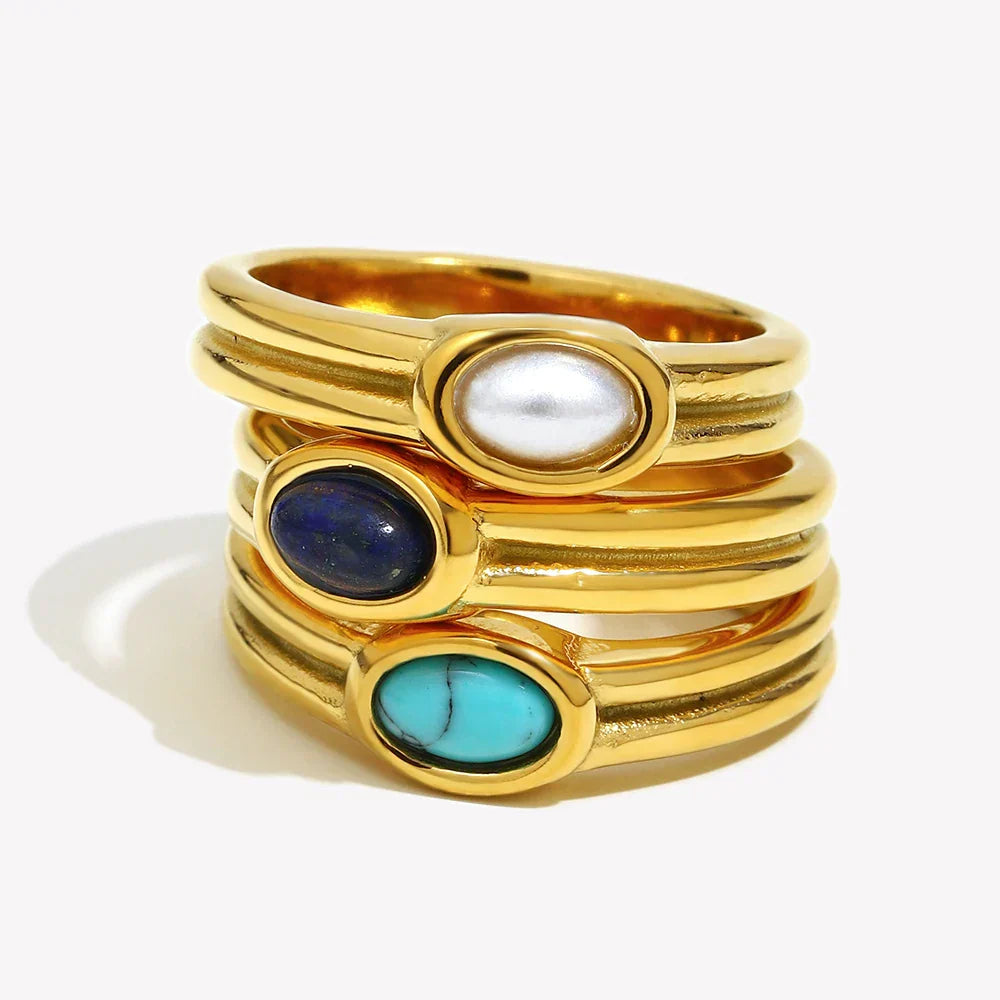 Gold Stacking Rings with Pearl, Lapis, Turquoise