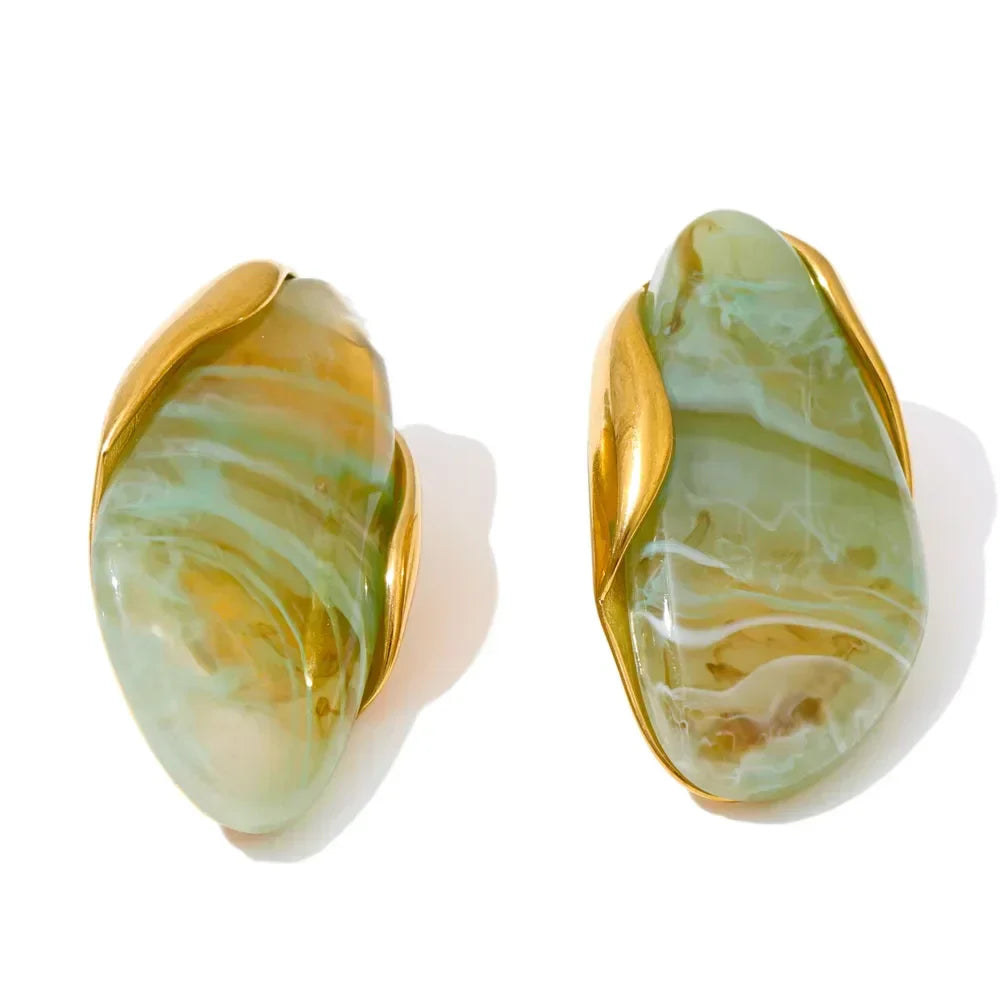 Multicolor Amber Resin Wood Earrings