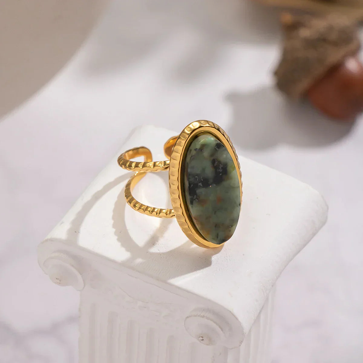 Green Jasper Adjustable Double Ring
