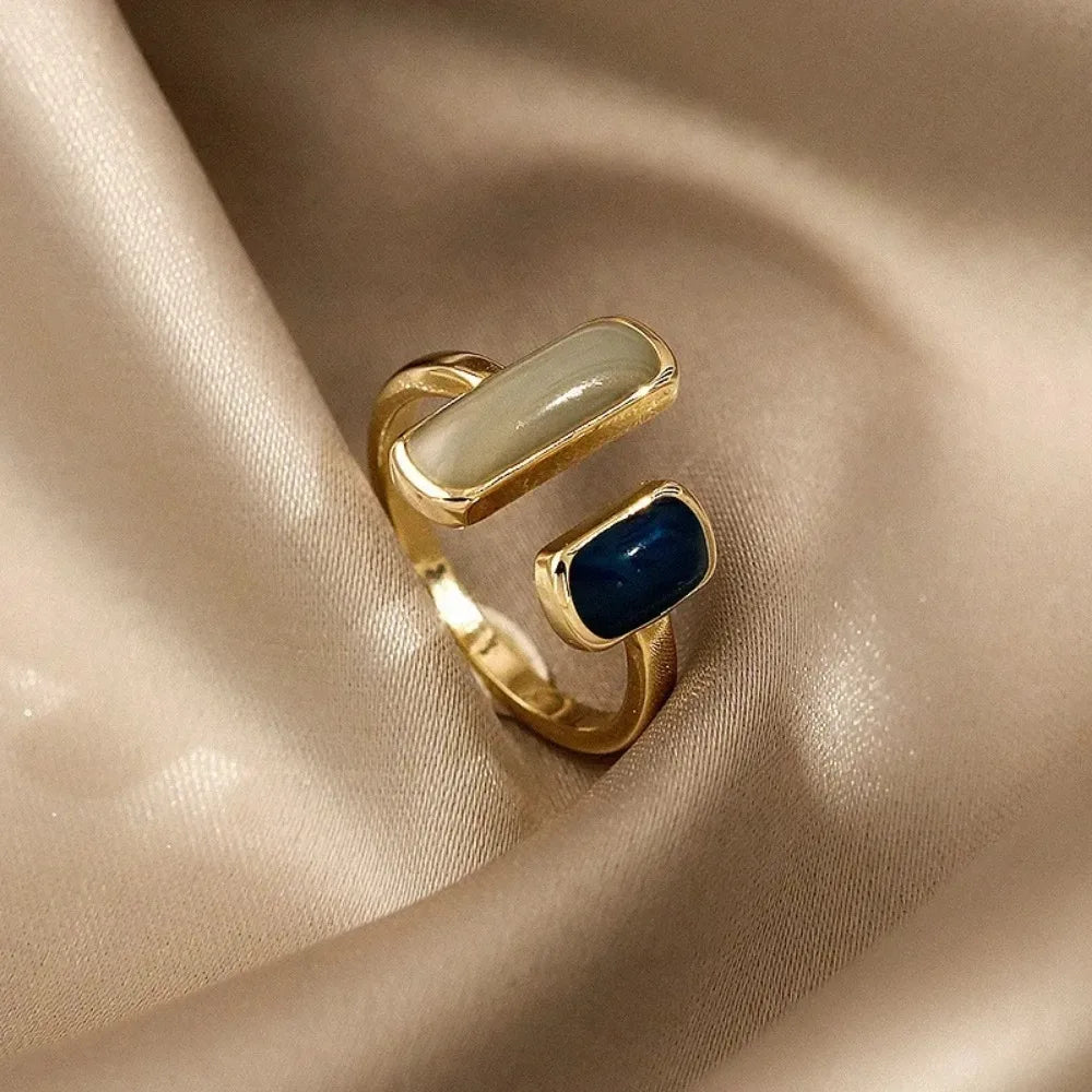 Dual Gemstone Adjustable Open Ring