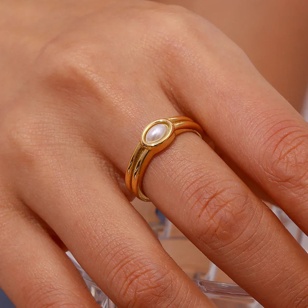 Gold Stacking Rings with Pearl, Lapis, Turquoise