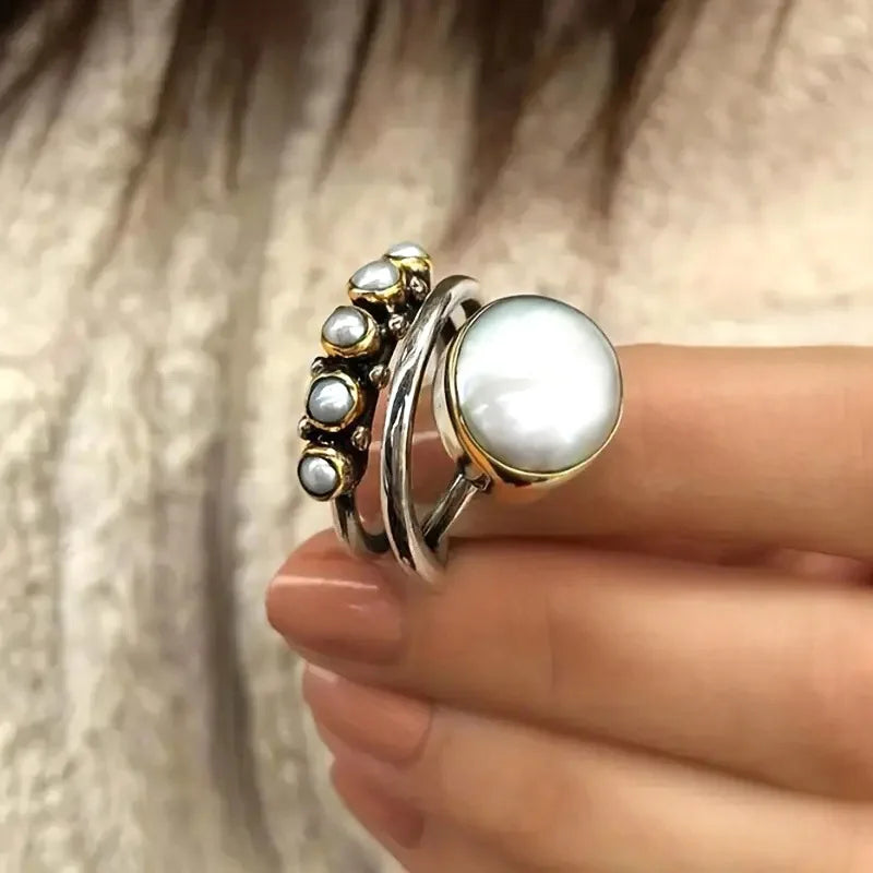 Stacked-Style Silver Pearl Ring